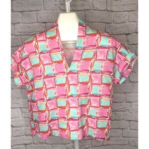 Brooke Wright Designs Boxy Blouse Geometric Print Ladies MED Bright Colors